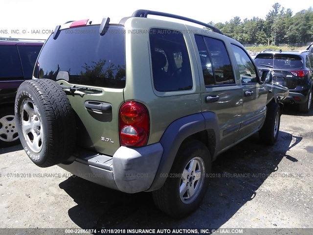 1J4GL48K33W671306 - 2003 JEEP LIBERTY SPORT/FREEDOM GREEN photo 4