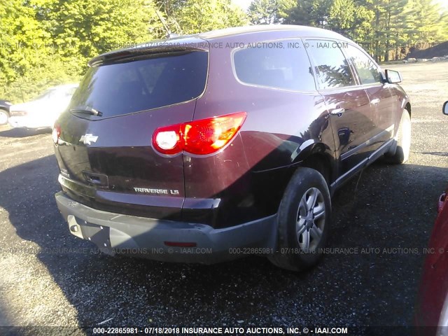 1GNEV13D39S132478 - 2009 CHEVROLET TRAVERSE LS BURGUNDY photo 4