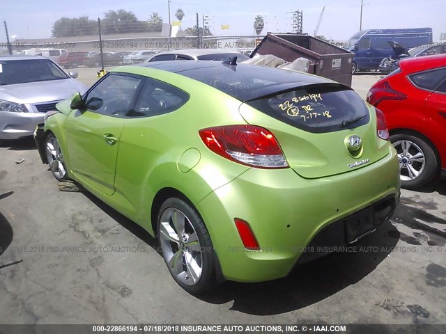 KMHTC6AD5CU054587 - 2012 HYUNDAI VELOSTER GREEN photo 3