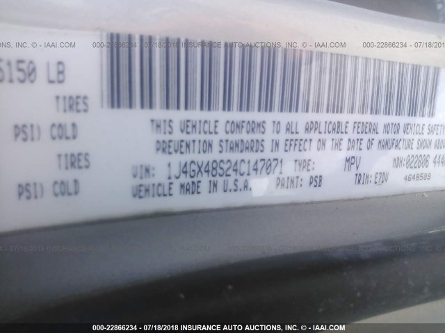 1J4GX48S24C147071 - 2004 JEEP GRAND CHEROKEE LAREDO/COLUMBIA/FREEDOM 银色 照片 9