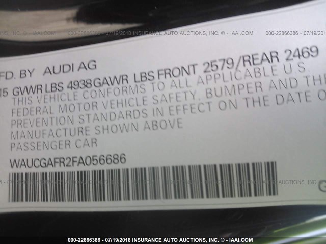 WAUCGAFR2FA056686 - 2015 AUDI S5 PREMIUM PLUS 黑色 照片 9