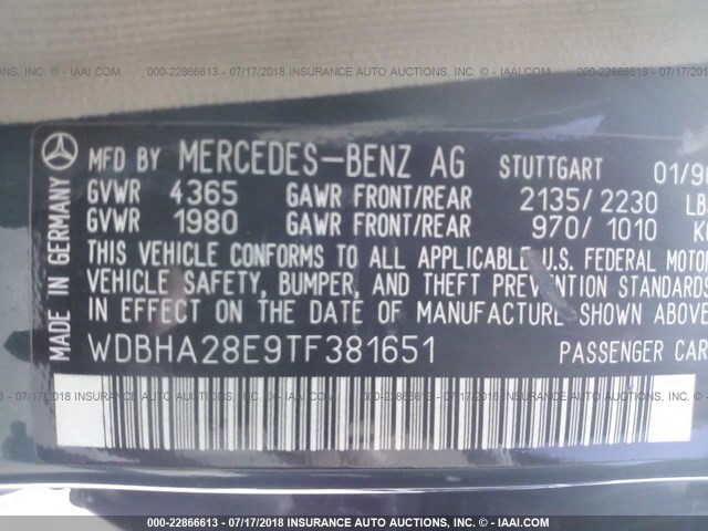 WDBHA28E9TF381651 - 1996 MERCEDES-BENZ C 280 GREEN photo 9