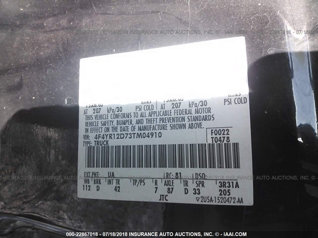 4F4YR12D73TM04910 - 2003 MAZDA B2300 BLACK photo 9