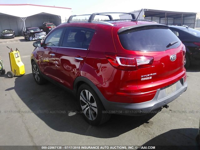 KNDPCCA21D7358745 - 2013 KIA SPORTAGE EX RED photo 3