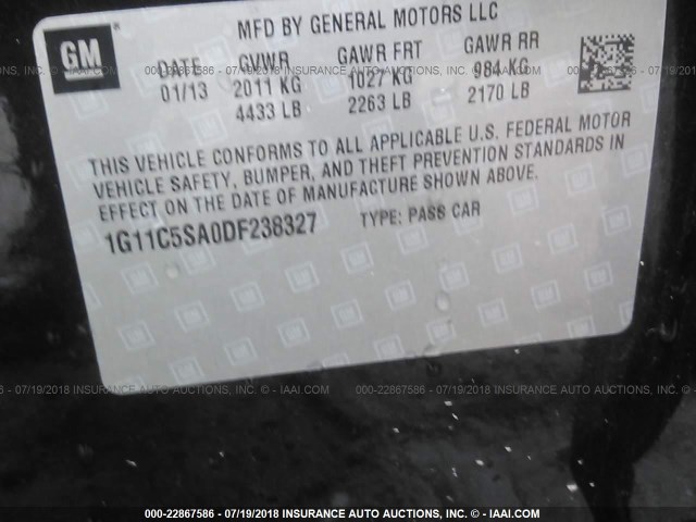 1G11C5SA0DF238327 - 2013 CHEVROLET MALIBU 1LT 黑色 照片 9