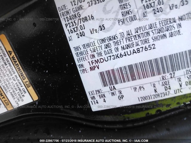 1FMDU73K64UA87652 - 2004 FORD EXPLORER XLT/XLT SPORT/NBX 黑色 照片 9