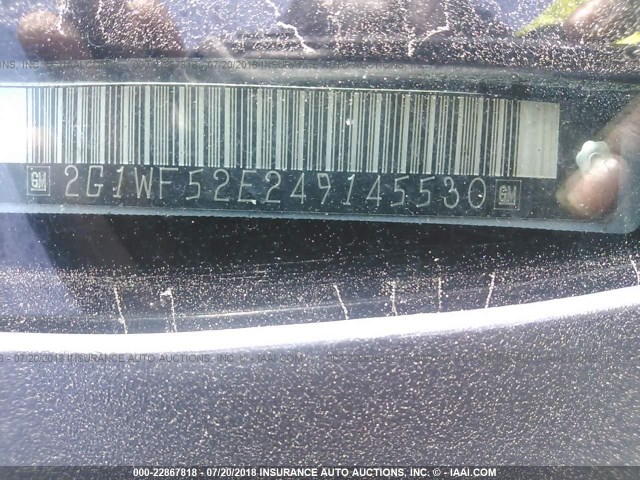 2G1WF52E249145530 - 2004 CHEVROLET IMPALA SILVER photo 9