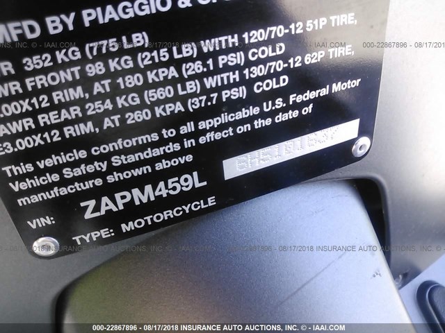 ZAPM459L6H5101637 - 2017 VESPA GTS 300 SUPER GRAY photo 10