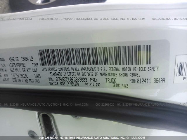 3C6UR5DL8FG603623 - 2015 RAM 2500 SLT WHITE photo 9