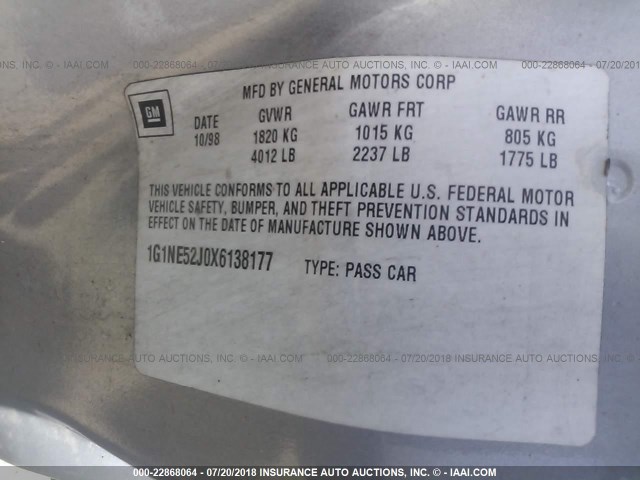 1G1NE52J0X6138177 - 1999 CHEVROLET MALIBU LS 银色 照片 9