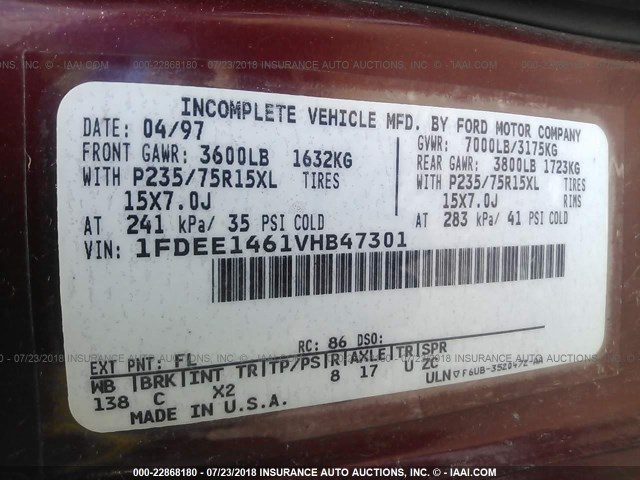 1FDEE1461VHB47301 - 1997 FORD ECONOLINE E150 VAN BURGUNDY photo 9