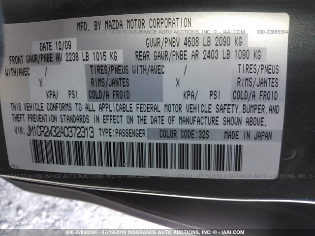 JM1CR2W32A0372313 - 2010 MAZDA 5 GRAY photo 9