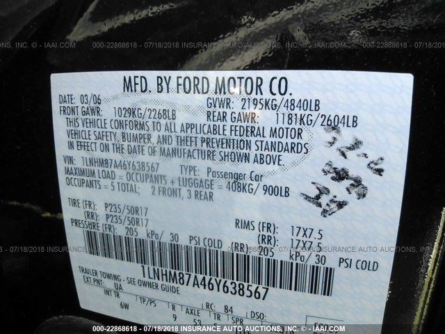 1LNHM87A46Y638567 - 2006 LINCOLN LS 黑色 照片 9