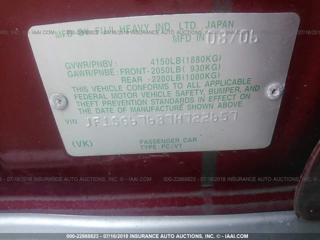 JF1SG67687H722657 - 2007 SUBARU FORESTER 2.5X LL BEAN RED photo 9