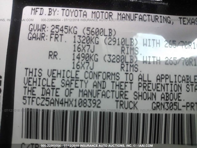 5TFCZ5AN4HX108392 - 2017 TOYOTA TACOMA DBL CAB/SR/TRDSPT/OR/PRO Қара фото 9