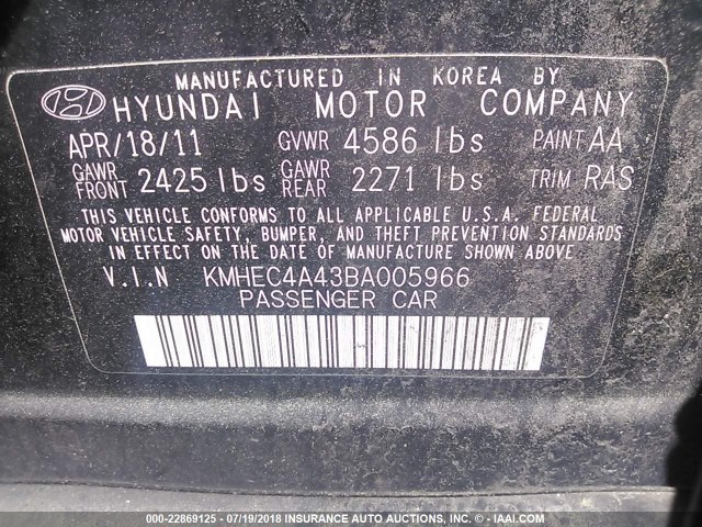 KMHEC4A43BA005966 - 2011 HYUNDAI SONATA HYBRID BLACK photo 9