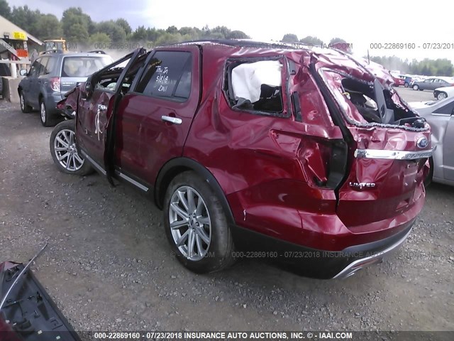 1FM5K8F81HGC23898 - 2017 FORD EXPLORER LIMITED RED photo 3
