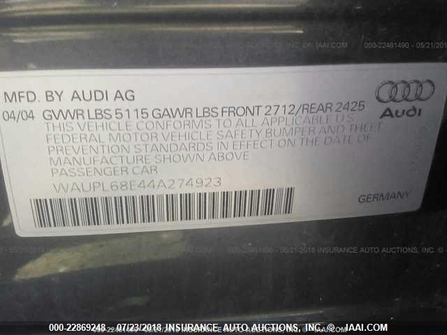 WAUPL68E44A274923 - 2004 AUDI S4 BLUE photo 9