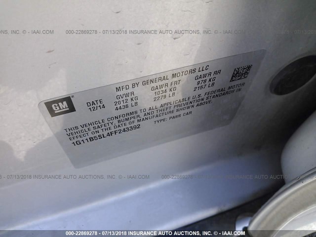 1G11B5SL4FF243392 - 2015 CHEVROLET MALIBU LS Gümüş foto 9