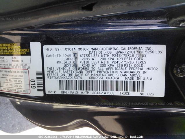 5TETU62NX6Z215374 - 2006 TOYOTA TACOMA PRERUNNER ACCESS CAB BLUE photo 9