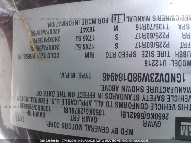 1GNDV23W98D184946 - 2008 CHEVROLET UPLANDER LS PURPLE photo 9