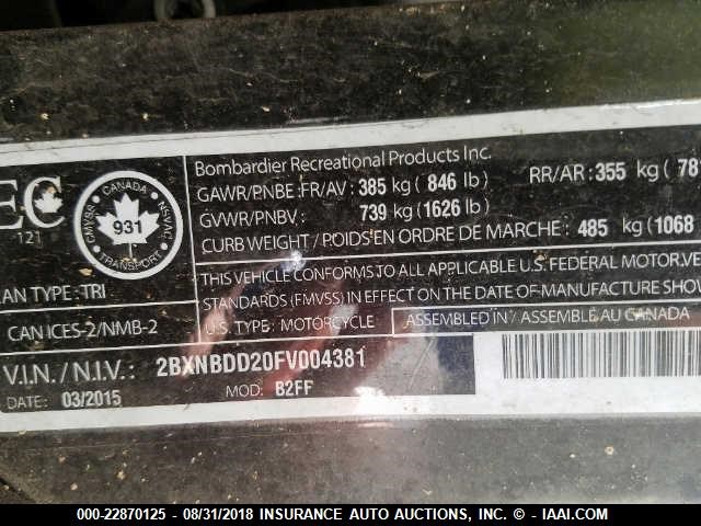 2BXNBDD20FV004381 - 2015 CAN-AM SPYDER ROADSTER RT/RT-S/S SERIES/LTD BLACK photo 10