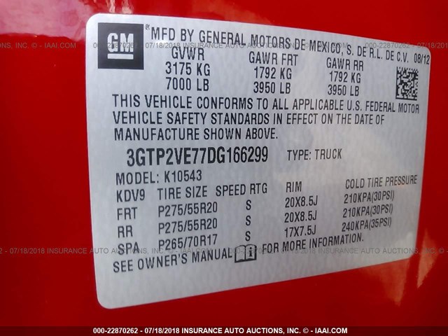 3GTP2VE77DG166299 - 2013 GMC SIERRA K1500 SLE RED photo 9