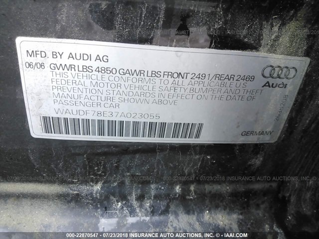 WAUDF78E37A023055 - 2007 AUDI A4 2.0T QUATTRO BLACK photo 9