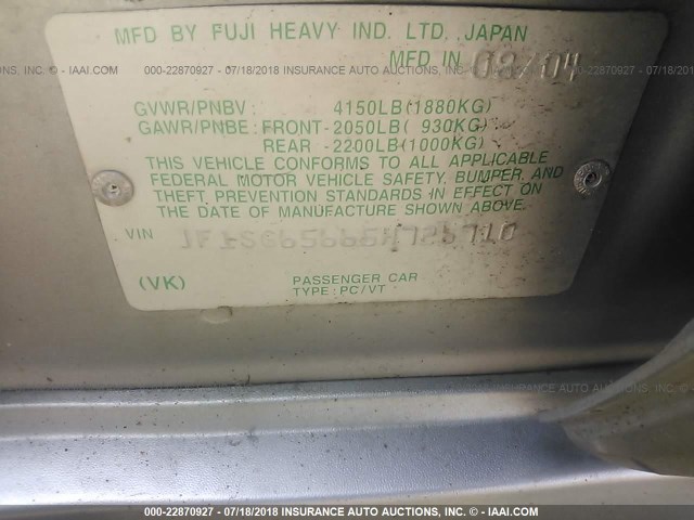 JF1SG65665H726710 - 2005 SUBARU FORESTER 2.5XS Күміс фото 9