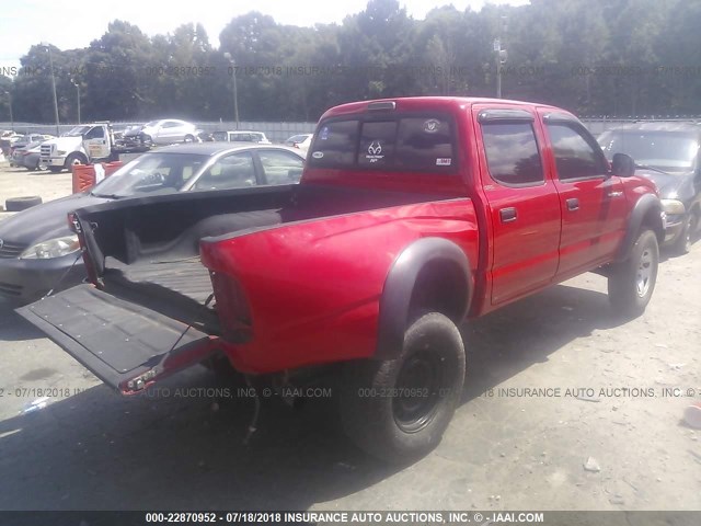 5TEGN92N24Z421284 - 2004 TOYOTA TACOMA DOUBLE CAB PRERUNNER RED photo 4