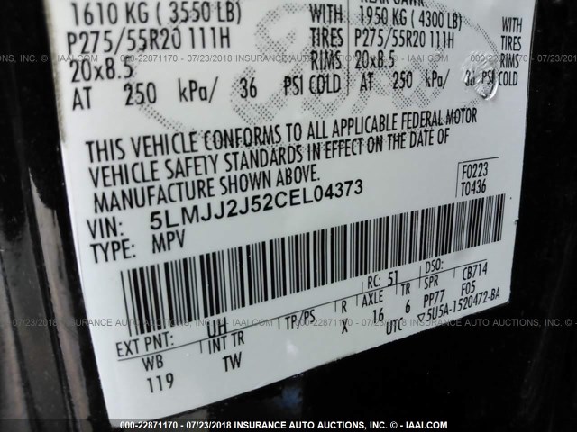 5LMJJ2J52CEL04373 - 2012 LINCOLN NAVIGATOR შავი ფოტო 9