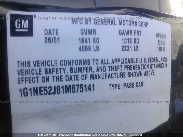 1G1NE52J81M675141 - 2001 CHEVROLET MALIBU LS მუქი ლურჯი ფოტო 9