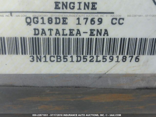 3N1CB51D52L591876 - 2002 NISSAN SENTRA XE/GXE GRAY photo 9