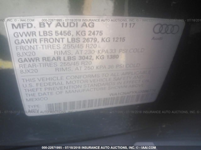 WA1CNAFYXJ2086774 - 2018 AUDI Q5 PRESTIGE GREEN photo 9