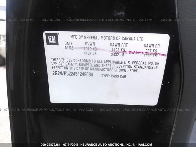 2G2WP522451249094 - 2005 PONTIAC GRAND PRIX BLACK photo 9
