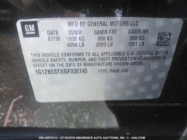 1G1ZB5STXGF336745 - 2016 CHEVROLET MALIBU LS BLACK photo 9