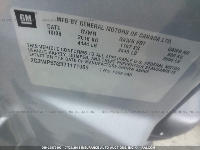 2G2WP552371171969 - 2007 PONTIAC GRAND PRIX GRAY photo 9