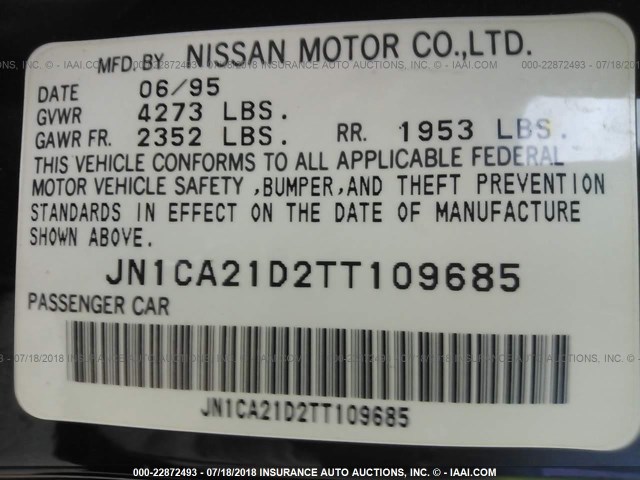 JN1CA21D2TT109685 - 1996 NISSAN MAXIMA GLE/GXE/SE BLACK photo 9