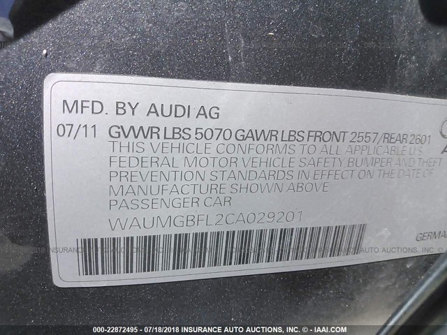 WAUMGBFL2CA029201 - 2012 AUDI S4 PRESTIGE GRAY photo 9