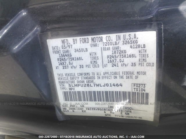 5LMFU28L7WLJ01464 - 1998 LINCOLN NAVIGATOR BLACK photo 9