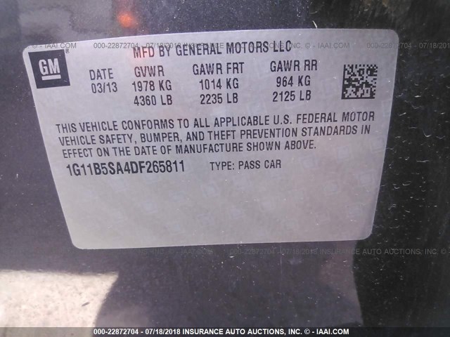 1G11B5SA4DF265811 - 2013 CHEVROLET MALIBU LS Boz foto 9