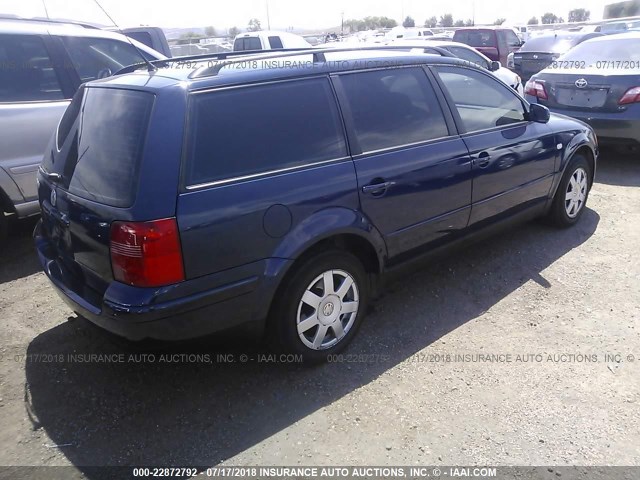 WVWHC63B31E032231 - 2001 VOLKSWAGEN PASSAT GLS BLUE photo 4