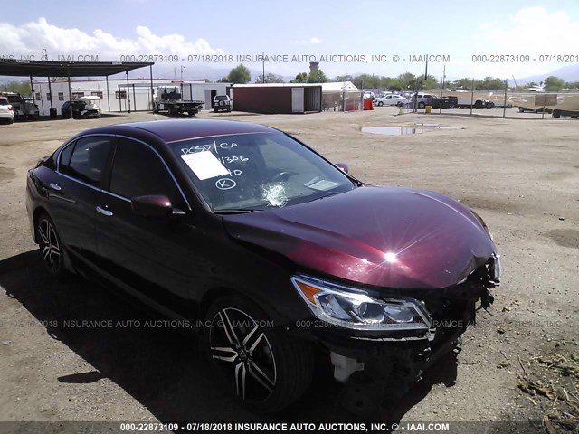 1HGCR2F53GA022985 - 2016 HONDA ACCORD SPORT MAROON photo 1