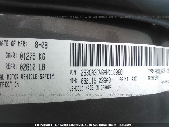 2B3CA3CV6AH118068 - 2010 DODGE CHARGER SXT GRAY photo 9