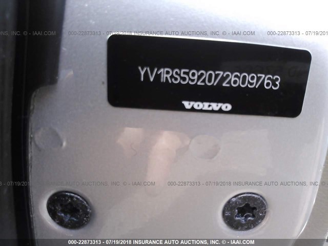 YV1RS592072609763 - 2007 VOLVO S60 2.5T SILVER photo 9