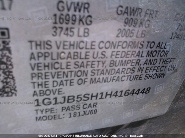 1G1JB5SH1H4164448 - 2017 CHEVROLET SONIC LS 黑色 照片 9