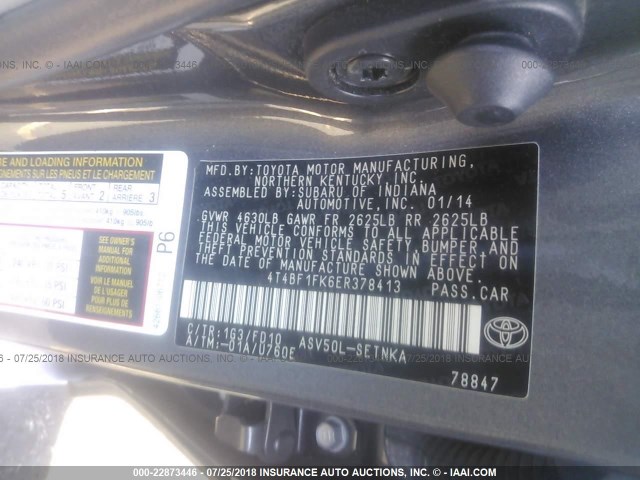 4T4BF1FK6ER378413 - 2014 TOYOTA CAMRY L/SE/LE/XLE 灰色 照片 9