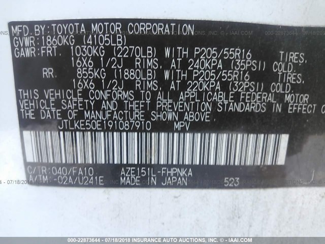 JTLKE50E191087910 - 2009 TOYOTA SCION XB Weiß Foto 9