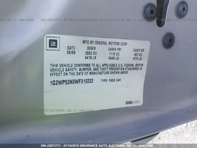 1G2WP52K6WF319222 - 1998 PONTIAC GRAND PRIX GT GRAY photo 9