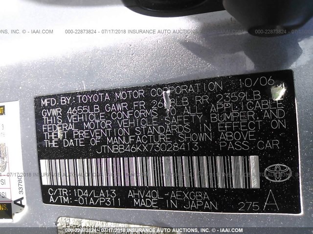 JTNBB46KX73028413 - 2007 TOYOTA CAMRY NEW GENERAT HYBRID SILVER photo 9